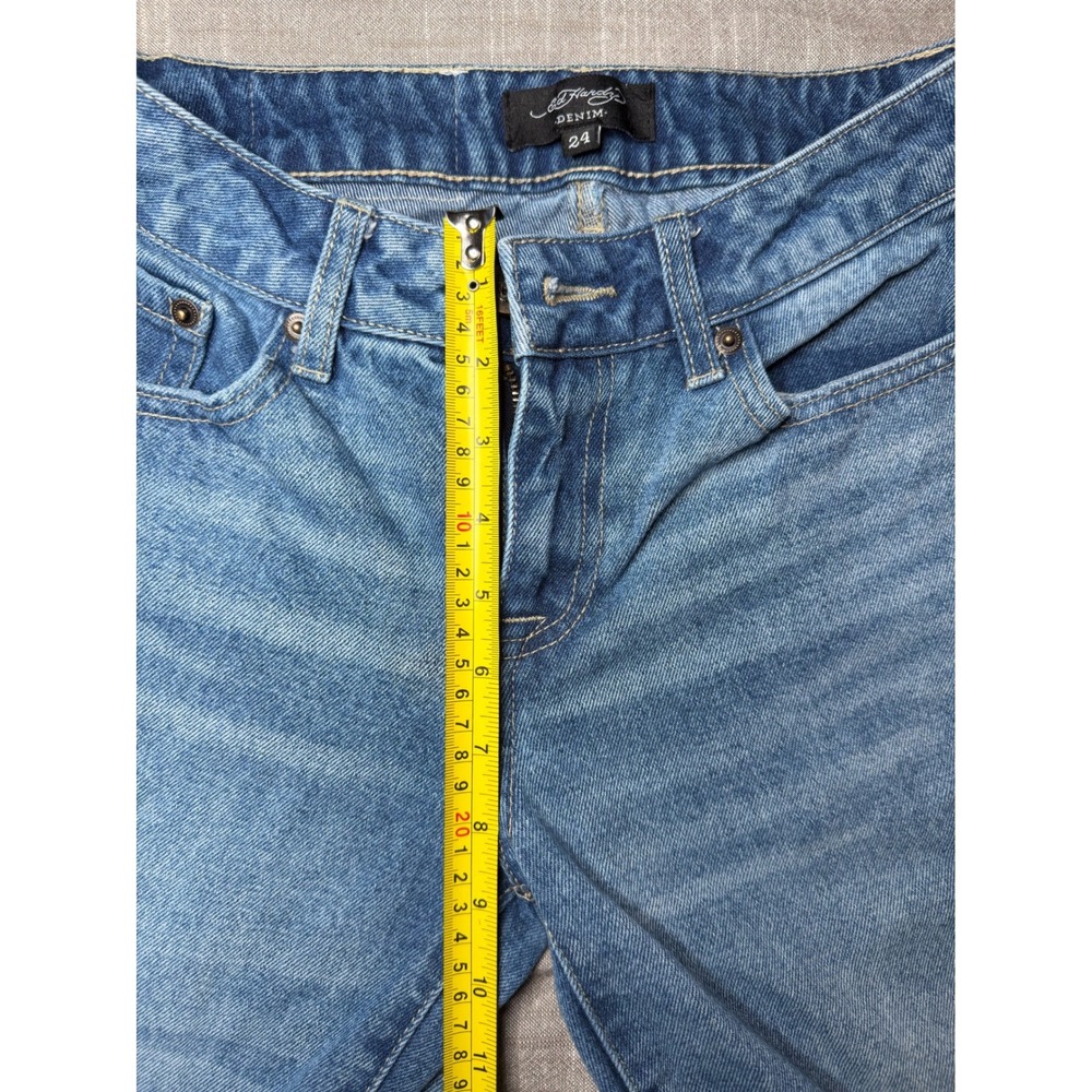 Ed Hardy Denim Women 24 Blue Flare Jeans Tattoo Graphic Tiger Dragon WEHDB100-3 - Picture 8 of 16